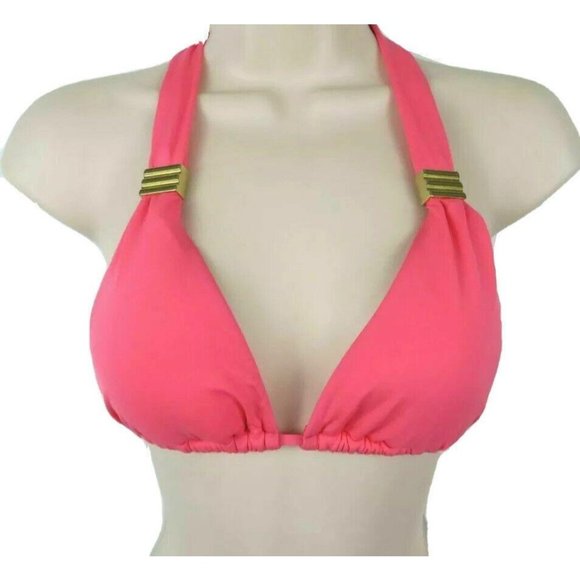 Bar III Bikini Top Halter Triangle with Hardware Strawberry Orange - Picture 2 of 7